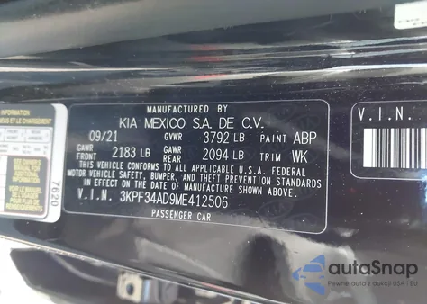 2021 Kia Forte Gt-Line z USA, uszkodzony, nr VIN 3KPF34AD9ME412506